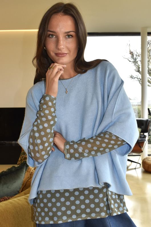 Bobby Mesh Layering Top Dopamine Dot Khaki Baby Blue